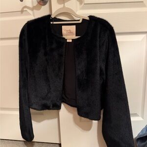 Camila Coelho Black Faux Fur Cropped Jacket